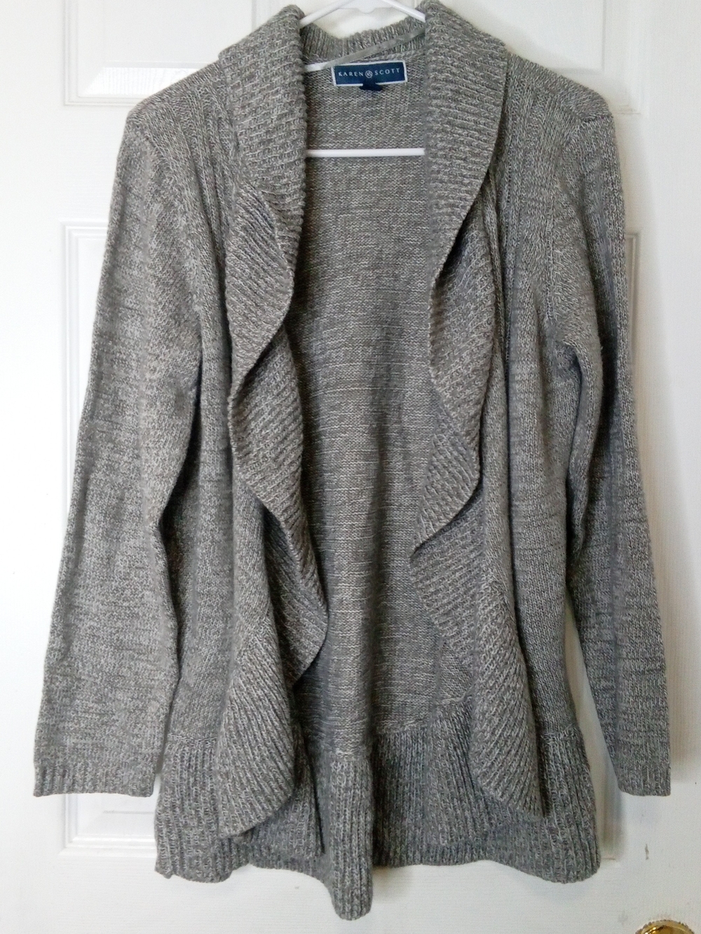 Karen Scott Light Gray Ruffle Open-Front Cardigan